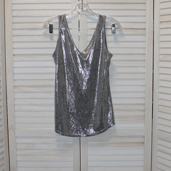 White House black market silver metallic stretch tank top XS - Picture 2 of 5